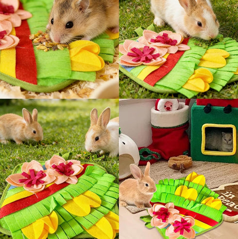 Rabbit Snuffle Mat, Interactive Foraging Pad for Small Pets, Anti-Slip Felt Feeding Mat for Bunny, Hamster, Guinea Pig