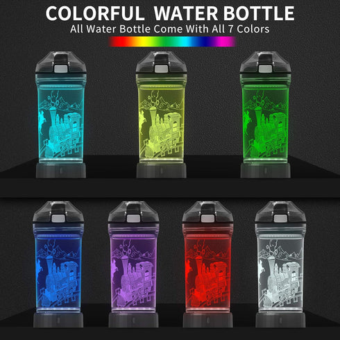 3D 14 Oz Lightzz Kids Train Water Bottle with Glowing LED Light, Ideal Travel Cup Train Gifts for Back to School Girls