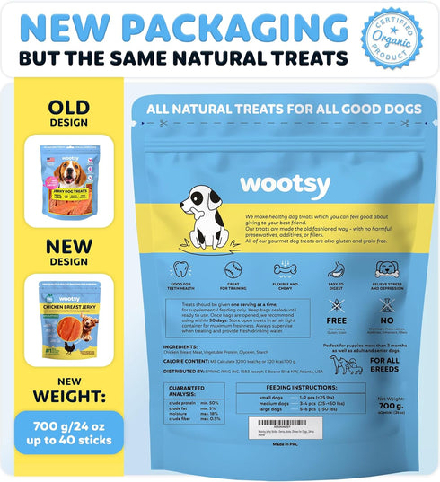Wootsy 24 oz Chicken Jerky Dog Treats - Rawhide Free - Dental Health Support Dog Snacks - Real Chicken - Grain Free