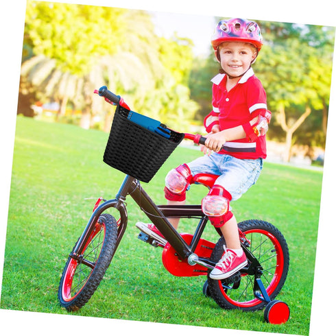 NOLITOY Bike Front Carrier Basket Braided Plastic Bike Vegetable Basket Black Retro Style Front Handlebar Storage