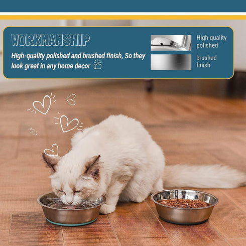 PEGGY11 Lightweight Stainless Steel Cat Bowls, 1.8 Cup, 2 Pack