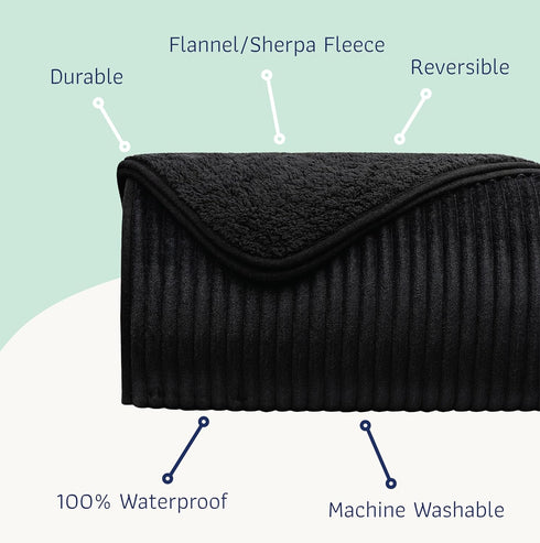 Premium Soft Dog/Cat Waterproof Blanket, Washable Reversible Sherpa Fleece, Small, Medium, Large (Black Small Striped
