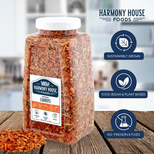 Backpacking, 15 Harmony House Foods Dehydrated Diced Carrots - Air Dried Vegetables for Soup and Cooked Dishes, Great