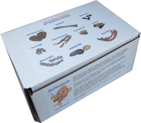 20-Piece Aquarium Botanical Sampler Box with Indian Almond Leaves, Cholla Wood, Birch Cones, Pods & Coco Petals
