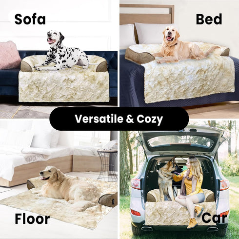 Medium Dog Couch Bed, 35x31 Inches, Faux Fur Tie-dye Khaki, Waterproof Calming Washable Memory Foam