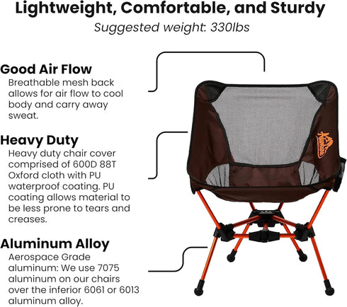 Advnture Club Backpacking 330 Lbs Portable Camping Chair - Lightweight, Compact, Foldable & Sturdy | Chair for Camping