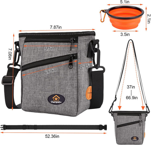 Ownpets Dog Training Pouch: Pet Treat Pouch with Collapsible Bowl, 4 Ways to Wear, Grey
