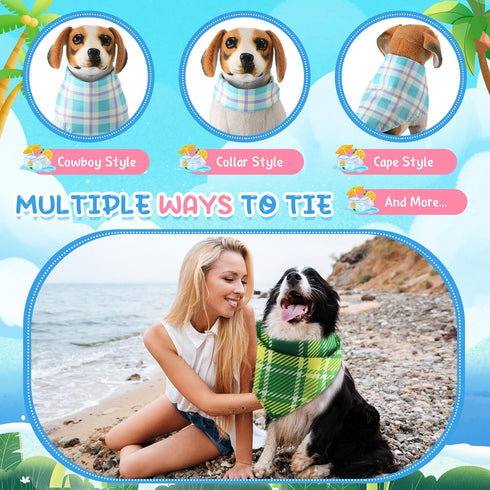 Geyoga 60 Summer Pcs Plaid Dog Bandanas Bulk Hawaiian Pet Scarf Bibs Adjustable Washable Kerchief Seasonal Pet Grooming