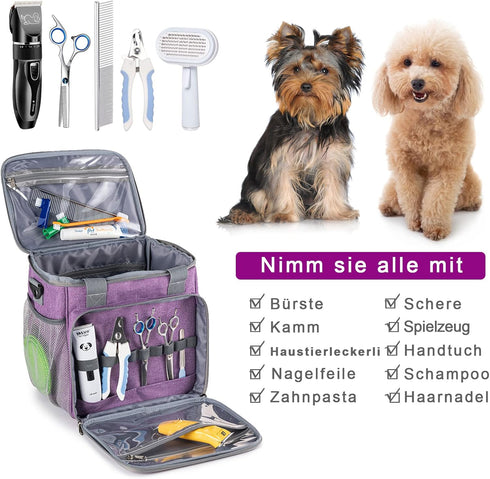 Pet Grooming Bag, Organizer Tote for Dog Grooming Supplies, Perfect for Pet Grooming Tool Kit (Purple)