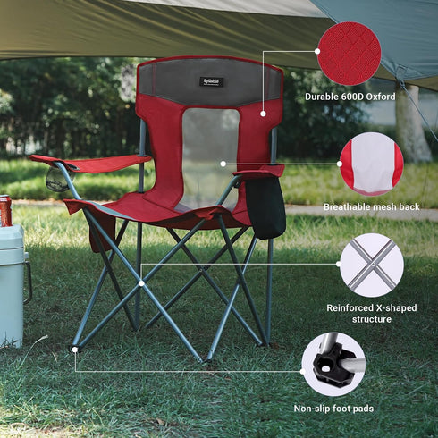 Camping Chairs Portable Folding Lightweight Outdoor Lawn Chair for Adults with Cooler Bag, Cup Holder and Side Pocket