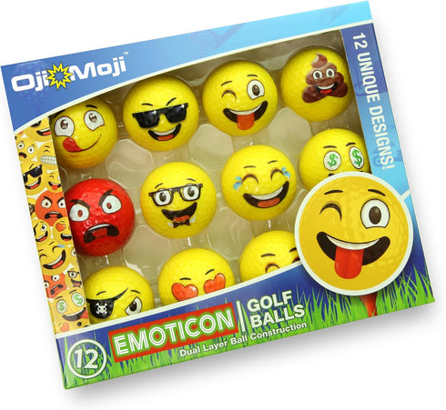 Oji-Emoji 12-Pack Premium Emoji Golf Balls, Unique Professional Practice Golf Gift for All Golfers