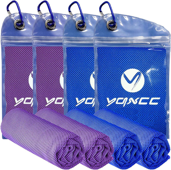 YQXCC Cooling Towels (40"x12") - Microfiber Ice Towel for Yoga, Golf, Gym, Camping, Running, Dark Blue*2 + Purple*2