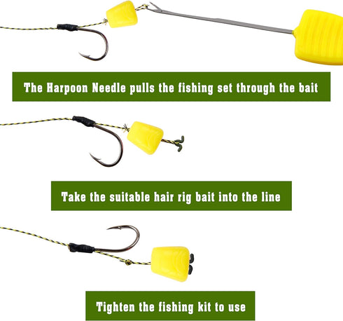 Fishing Carp Hair Boilie Rigs Kit, 45pcs with Curved Barbed Carp Hook, Braided Line, Bait Stopper Tool