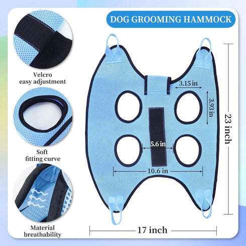 Dog Grooming Hammock for Nail Trimming, Pet Hammock for Small Dogs with Security Strap, Clippers, Nail File, and Comb