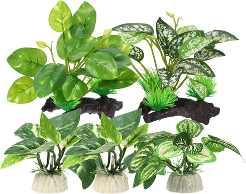 Aquarium Plastic Plants, Silk Plants Set Decor for Betta Fish (Green, 5pcs)