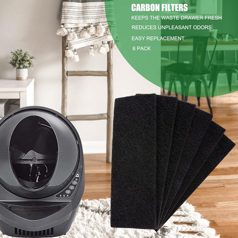 6 Pack Carbon Filters Replacement for Hooded Cat Litter Box, Compatible with Litter-Robot 3