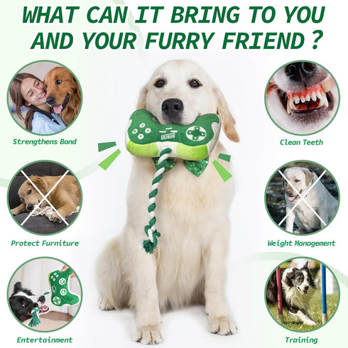 Squeaky Dog Toys: Interactive Plush Toy with Crinkle Paper and Cute Puppy Chew Toys with Rope - Gaming Controller Gift