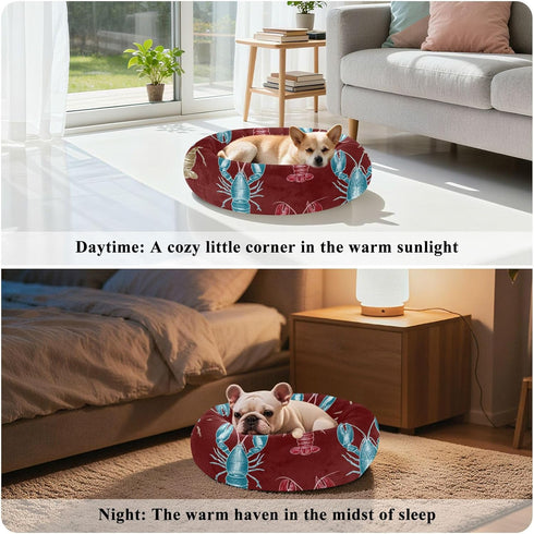 Maroon Animal Print Dog Bed for Small Pets - Anxiety Relief Pillow Bed - Size M