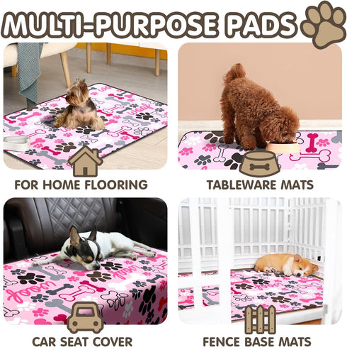 2PC 36"x24" Reusable Potty Pads for Dog-Washable Pee Pads for Floors/Couch/Bed and Crates-with Pink Dogs Paw Pattern