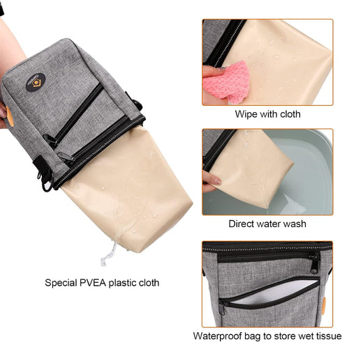 Ownpets Dog Training Pouch, Pet Treat Training Pouch with Collapsible Bowl, Shoulder Strap & Waist Strap, 4 Ways to Wear, Practical Training Bag for Dog Training, Daily Walks - Grey