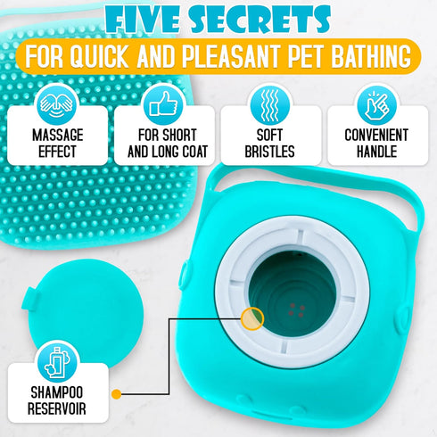 2Pcs Dog Bath Brush Scrubber with Soap Dispenser - Pet Shampoo Brush for Dogs & Cats Bath (Blue)