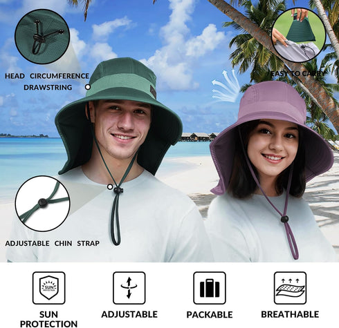 Sukeen Cooling Sun Hat for Men Women, UPF50+ Wide Brim Fishing Hat with Neck Flap, Adjustable Foldable