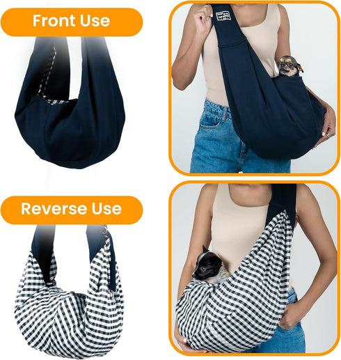 Abrasfba Pet Dog Sling Carrier, Reversible Soft Cat Carrier for Small Dogs, Adjustable Strap, Hands-Free Blue Puppy