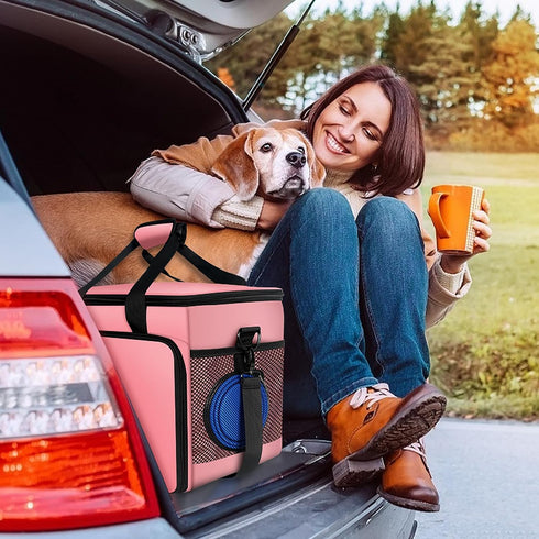 6 Set Dog Travel Bag, Large Pet Travel Kit with 2 Food Containers, 1 Organizer, 2 Collapsible Bowls, Pink Dog Mom Gifts