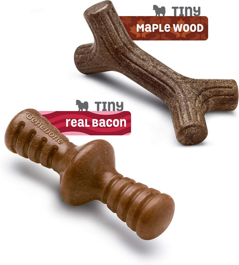 Benebone 2-Pack Maplestick/Zaggler Durable Dog Chew Toys, Real Bacon, Real Maplewood, Tiny