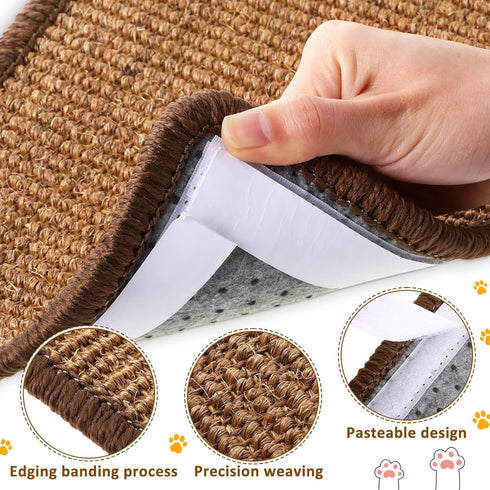4 Pcs Sisal Cat Scratcher Mat, 15.7x7.8 In Scratch Pad with Adhesive Loop Tape for Protecting Wall Couch Window