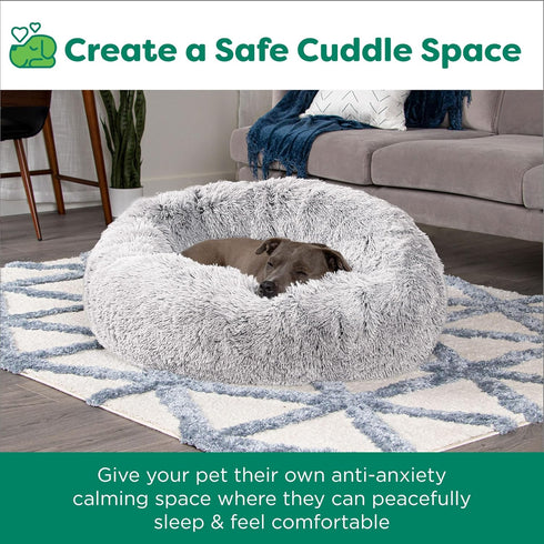 Furhaven 30" Round Calming Donut Dog Bed for Medium/Small Dogs, Refillable with Removable Washable Cover, Mist Gray,