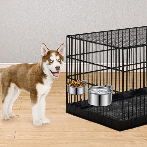 Stainless Steel Dog Bowls, ShineMe 40oz & 60oz No Spill Water and Food Bowls with Hanging Hook for Kennel