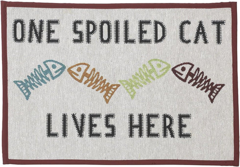 PetRageous One Spoiled Cat Tapestry Non-Skid Machine Washable Placemat, 13-Inch by 19-Inch, Off-White