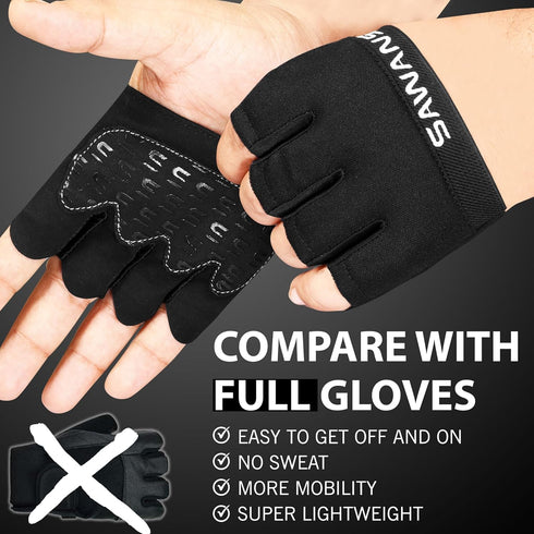 SAWANS Nonslip Workout Gloves for Men & Women, Weightlifting, Gym, Exercise, Fitness, Black, Minimalist, Finger