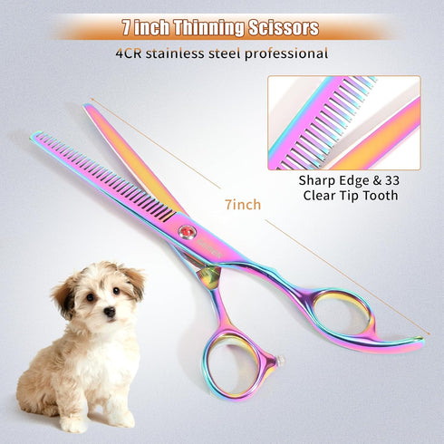 7.0in Set, 6 1 Titanium Professional Pet Grooming Scissors GEMEK in Straight & Thinning & Upwards Curved & Downwards