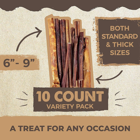 Mighty Paw Naturals Large Bully Sticks for Dogs - Protein Rich Dog Chews from Grass-Fed Beef, 6 or 12 Inch Variety
