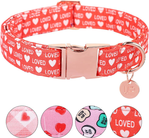 Valentine's Day Dog Collar, Red Heart Collar for Small Medium Large Dogs, Wedding Collar with Metal Buckle, XL