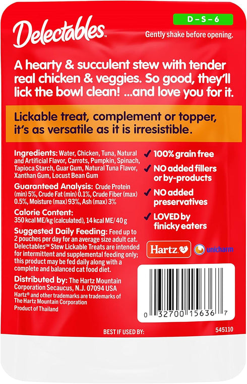 Hartz Delectables Stew Lickable Wet Cat Treats, Chicken & Veggies, 1.4 Ounce (Pack of 12)