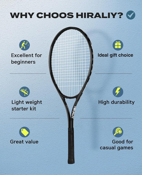 HIRALIY Adult Recreational Tennis Rackets, 27 Inch Super Lightweight for Student Training, Includes 3 Tennis Balls