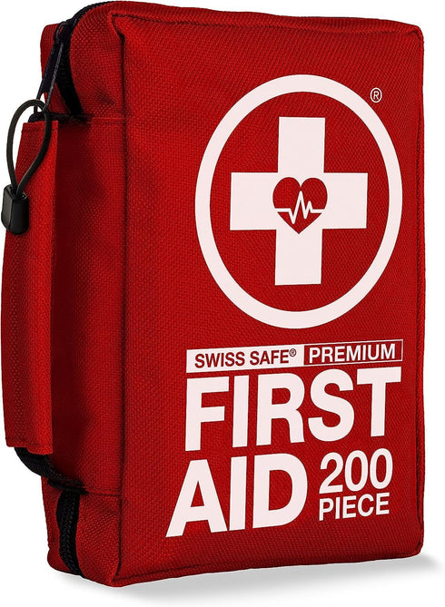 2-in-1 200 Swiss Safe First Aid Kit for Car, Travel & Home, Businesses - Bonus Mini Kit for Medical Emergency Aid