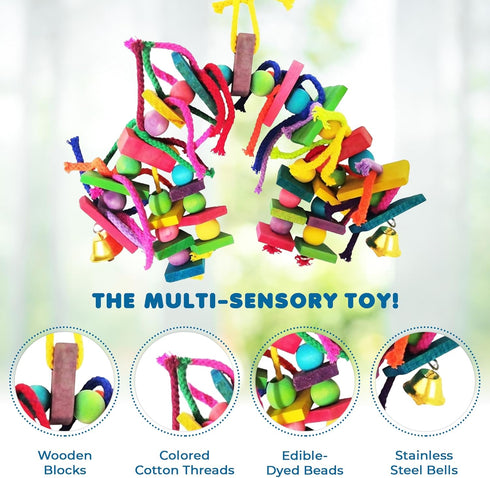 SunGrow Medium Chewing Parrot Toy, Colorful Chew Toy for Cockatoos, African Grey, Macaws, and Amazon Parrots