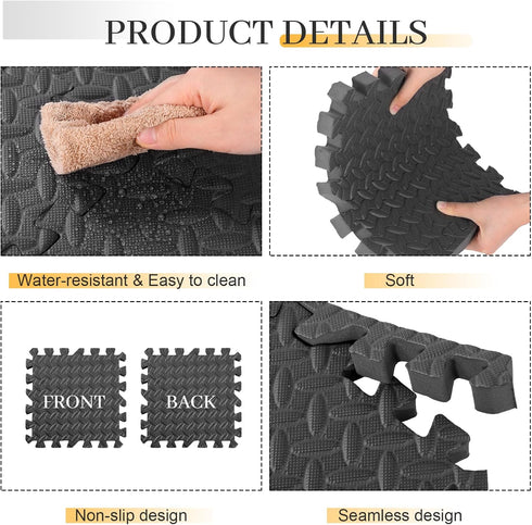 12x12x1 Inch Pets(Black,12) Arrowbash EVA Thick Interlocking Foam Floor Tiles Puzzle Exercise Mat Foam Mats for Home