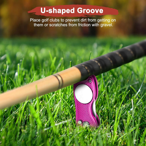 TIXIPEM Golf Divot Repair Tool- Switch Foldable Divot Tool Rack with Magnetic Ball Marker & Open Button Use for Golf