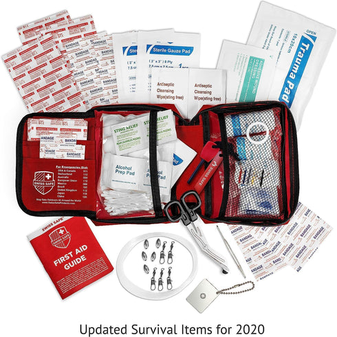 2-in-1 200 Swiss Safe First Aid Kit for Car, Travel & Home, Businesses - Bonus Mini Kit for Medical Emergency Aid
