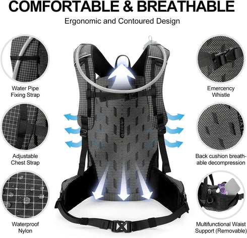 Hydration Backpack, 25L Hiking Backpack with 3L Water Bladder and Rain Cover, Lightweight for Hiking, Cycling