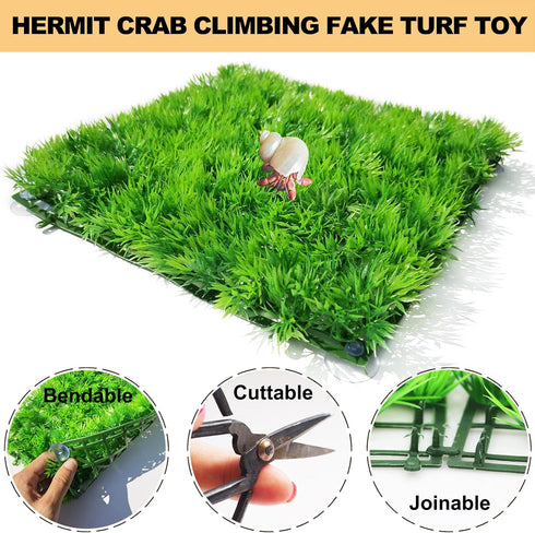 2 PCS Hermit Crab Climbing Toys, Faux Grass Mat 10 x 10 Inch, Fake Turf Hermit Crab Climbing Wall, Fish Tank Decorations