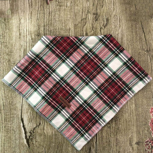 Elegant Little Tail Christmas Plaid Pet Bandana, Washable Reversible Cotton Scarf for Small to Large Dogs