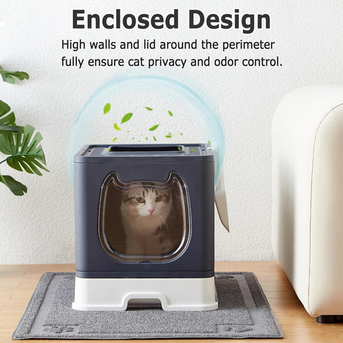 Gefryco Cat Litter Box with Lid, Top Entry Kitten Litter Box with Controlled Access, Covered Enclosed Cat Potty Odor