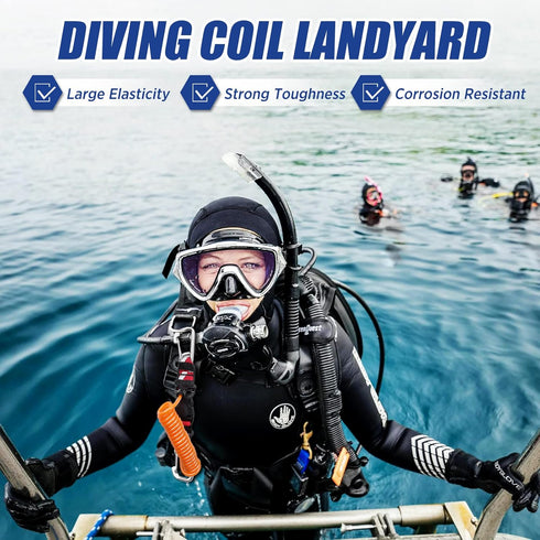Scuba Retractable Lanyard with Quick-Release Buckle, Stainless Steel Double-Clips and Spiral Core Anti-Lost