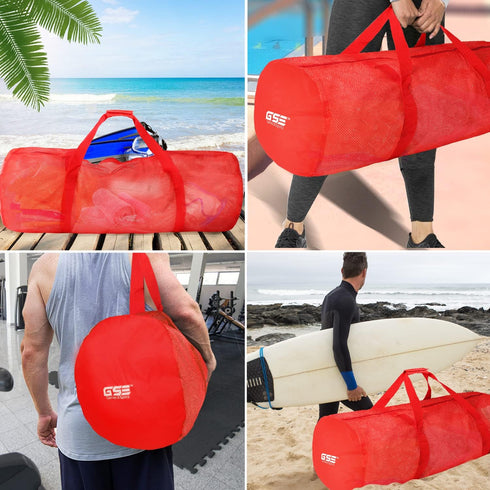 Red Heavy-Duty Large Mesh Sports Duffle Bag, Dry Bag, Diving Equipment Scuba Bag with Zipper. Great for Gym Workout